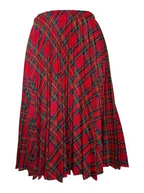 Vintage Red Plaid Pleated Knit Skirt by Lori of California Made in USA Size 14